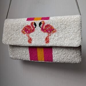 Flamingo Beaded Clutch Beaded Crossbody Tropical Vacation Beachy Colorful Purse